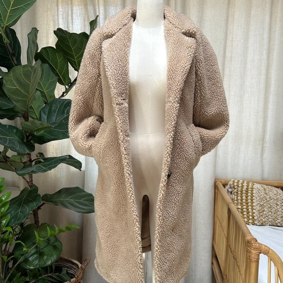 Sherpa Teddy Coat Cozy Neutral Faux Shearling Winter Quiet Luxury Abercrombie XS - Picture 4 of 12
